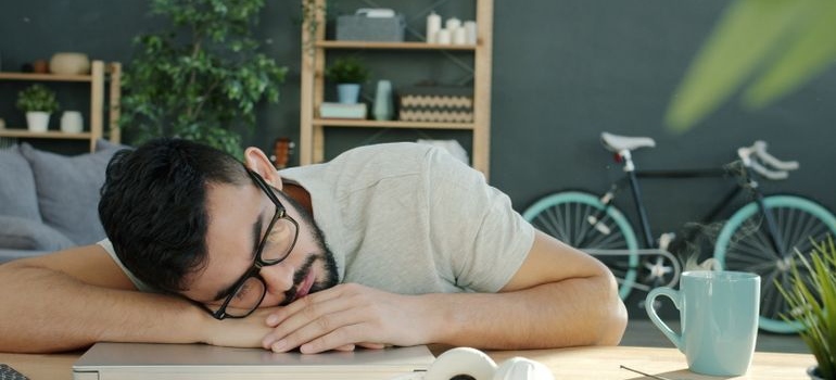 A man sleeping at work